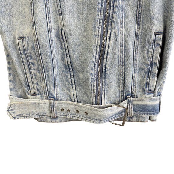BLANKNYC Denim Moto Vest Grunge Biker 80's Light Wash Belted Medium Diagonal Zip - Picture 4 of 10